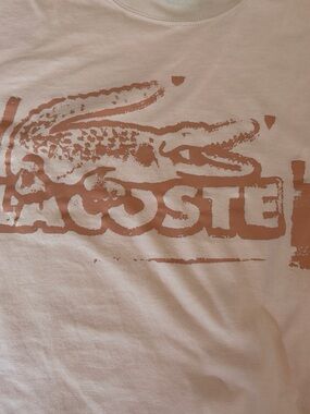 Lacoste Cream Tee with Tan Crocodile Graphic